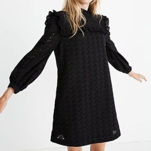 Madewell Eyelet Mockneck Ruffle Dress Black Medium